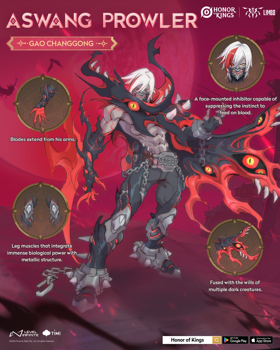 Desain resmi Aswang Prowler Gao Changgong yang menunjukkan bilah dan rantai