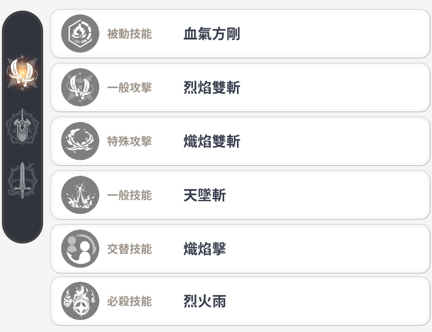 七大罪起源崔斯坦当前武器的技能列表