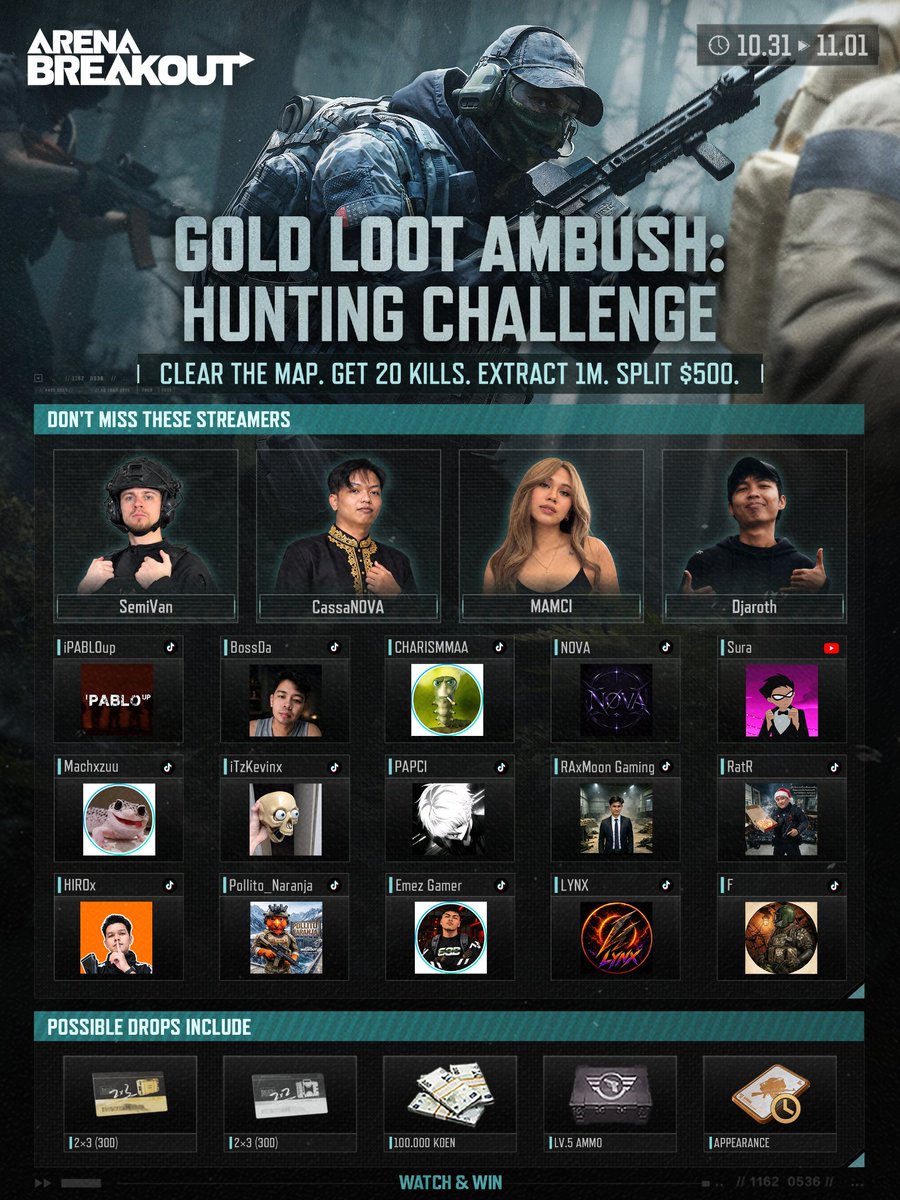 โปสเตอร์ชาเลนจ์ครีเอเตอร์ Gold Loot Ambush ของ Arena Breakout